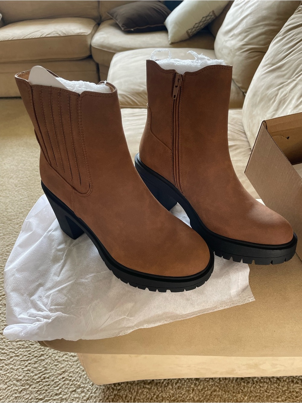 Women's Brown Chunky Heel Ankle Boots